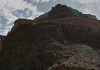 notch hidden this angle. green and purple mark bands where route is unclear. probably your crux spot.